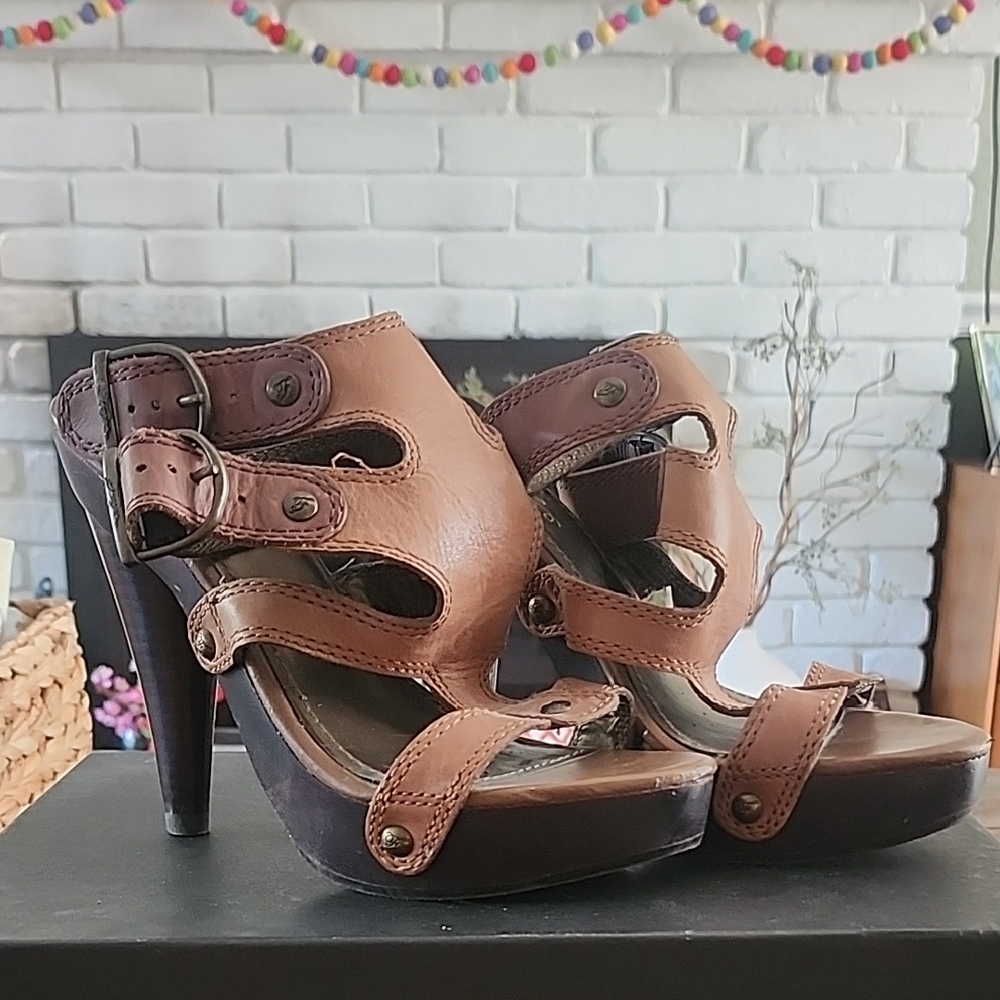 Brown Leather Strappy High Heel Sandals